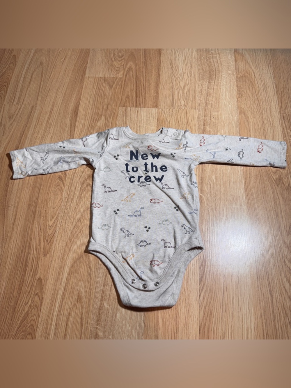 Garanimals Gray 'New to the Crew' Dinosaur Long-Sleeve One-Piece